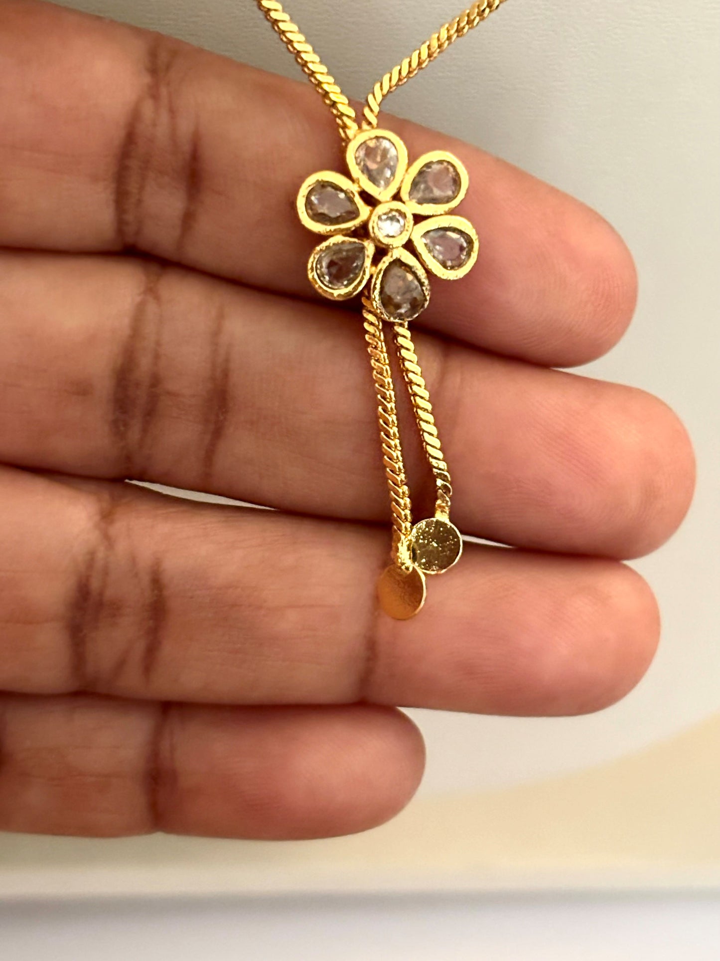 Flower Tassel Necklace with American Diamonds