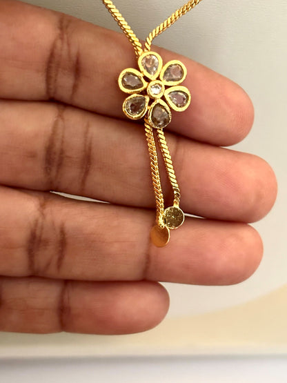 Flower Tassel Necklace with American Diamonds