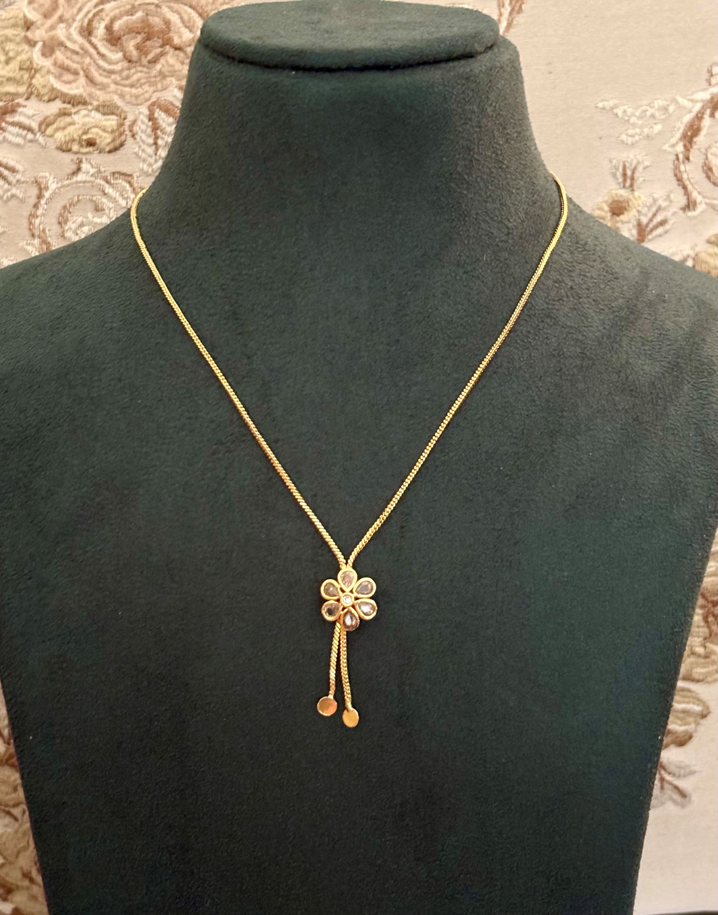 Flower Tassel Necklace with American Diamonds