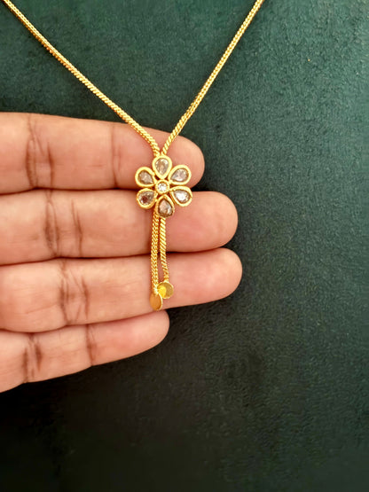 Flower Tassel Necklace with American Diamonds