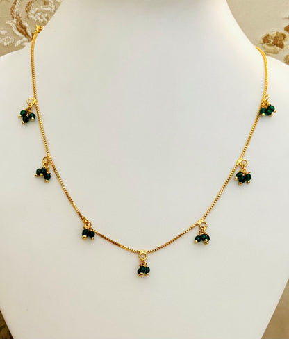 Gold-Plated Necklace with Dangling Green Emerald Beads