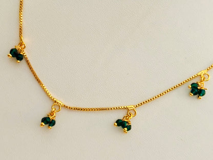 Gold-Plated Necklace with Dangling Green Emerald Beads