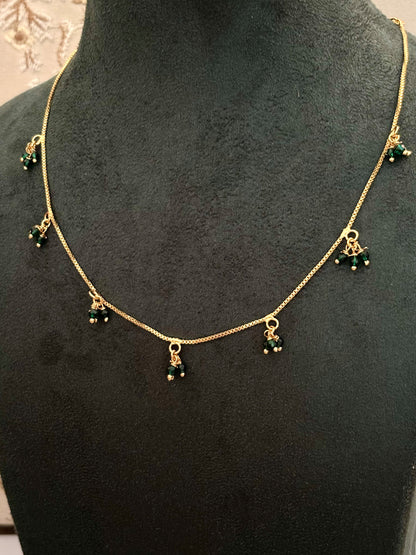 Gold-Plated Necklace with Dangling Green Emerald Beads