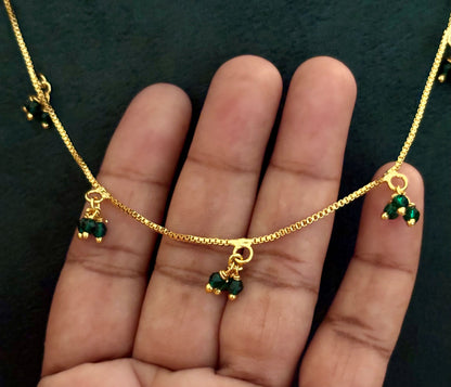 Gold-Plated Necklace with Dangling Green Emerald Beads