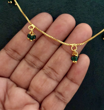 Gold-Plated Necklace with Dangling Green Emerald Beads