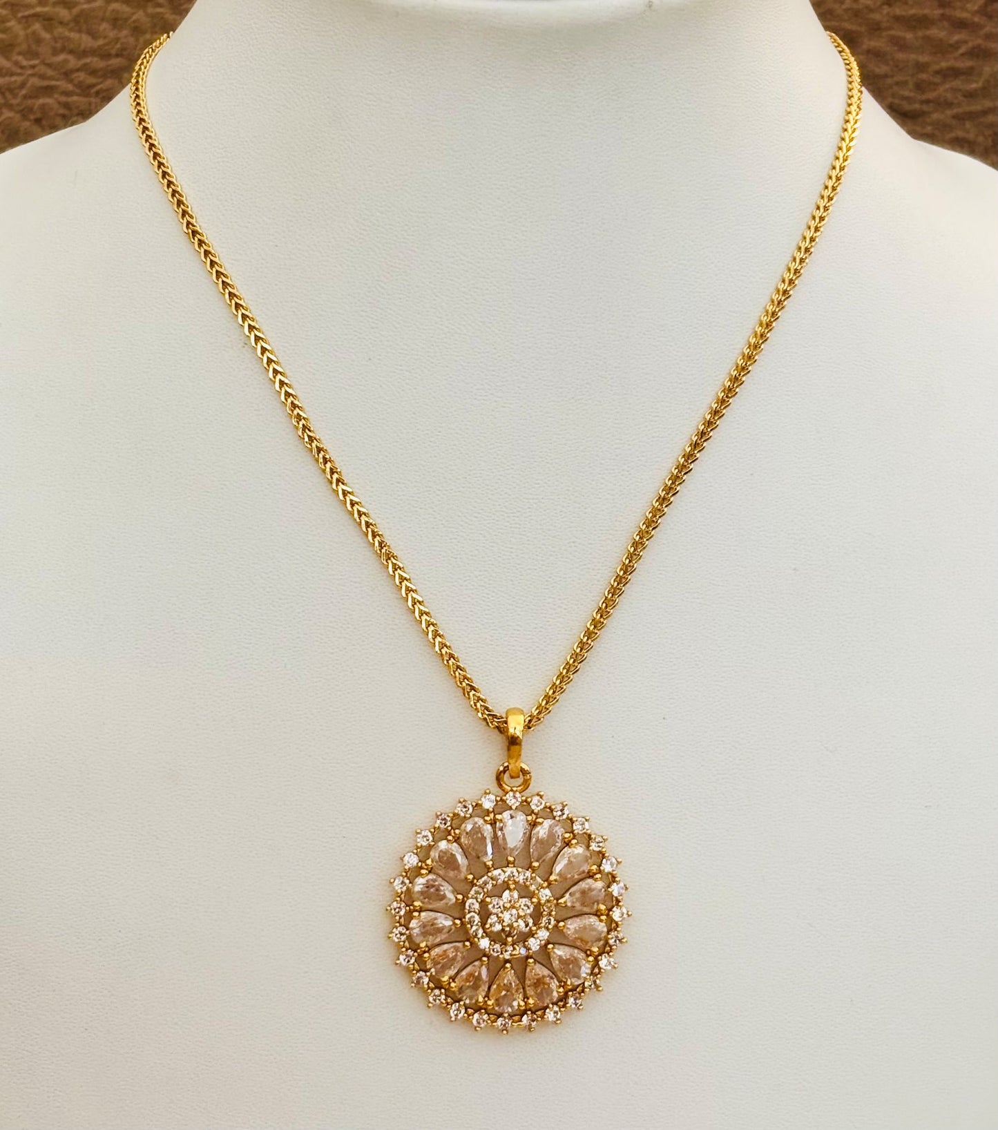 Floral Chakra Pendant with Light Pink and White AD Stones