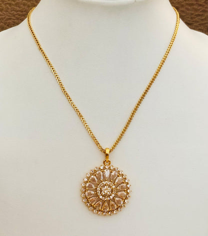 Floral Chakra Pendant with Light Pink and White AD Stones