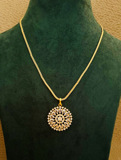 Floral Chakra Pendant with Light Pink and White AD Stones