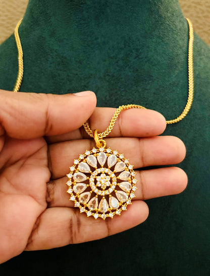 Floral Chakra Pendant with Light Pink and White AD Stones