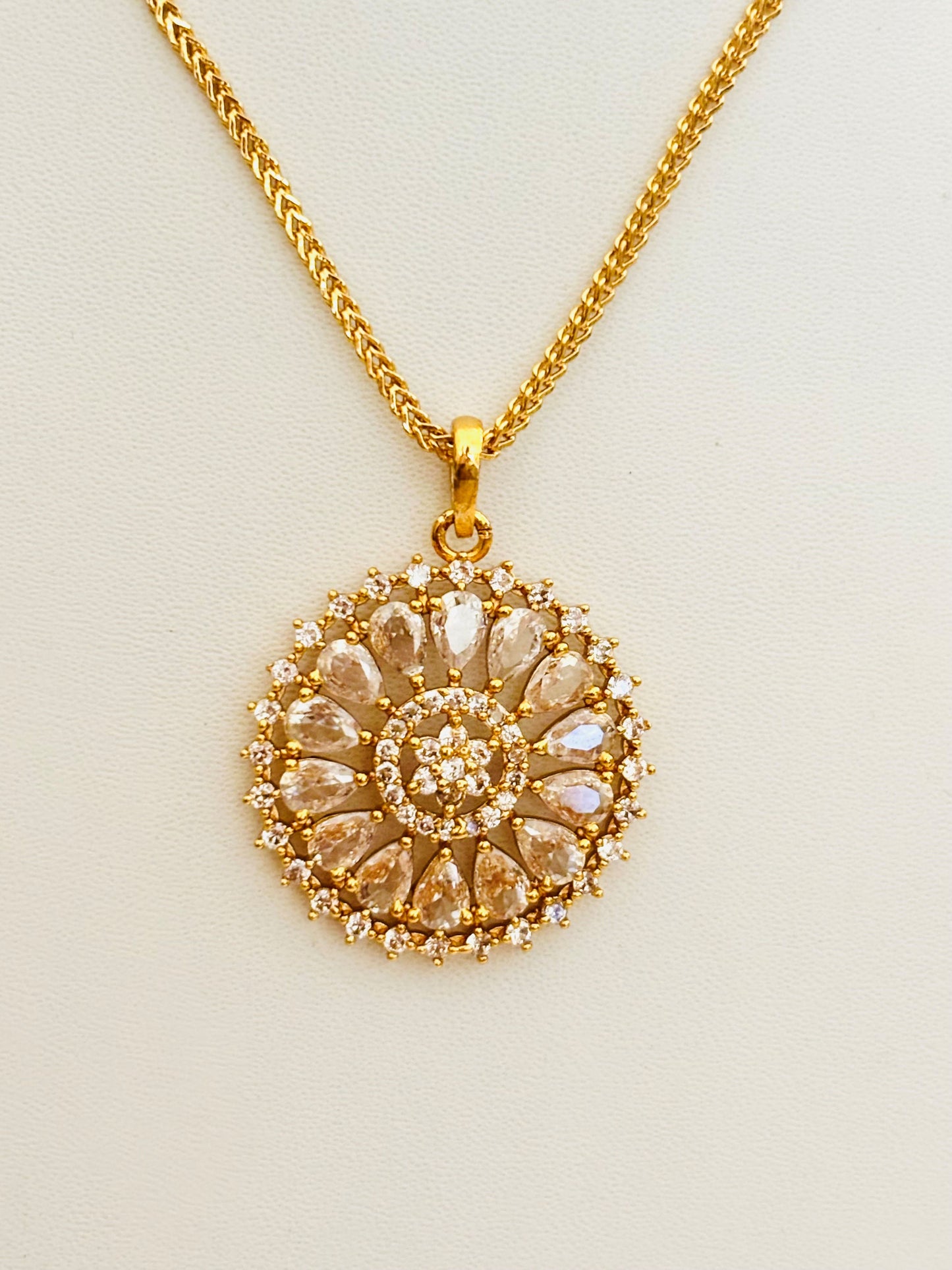 Floral Chakra Pendant with Light Pink and White AD Stones