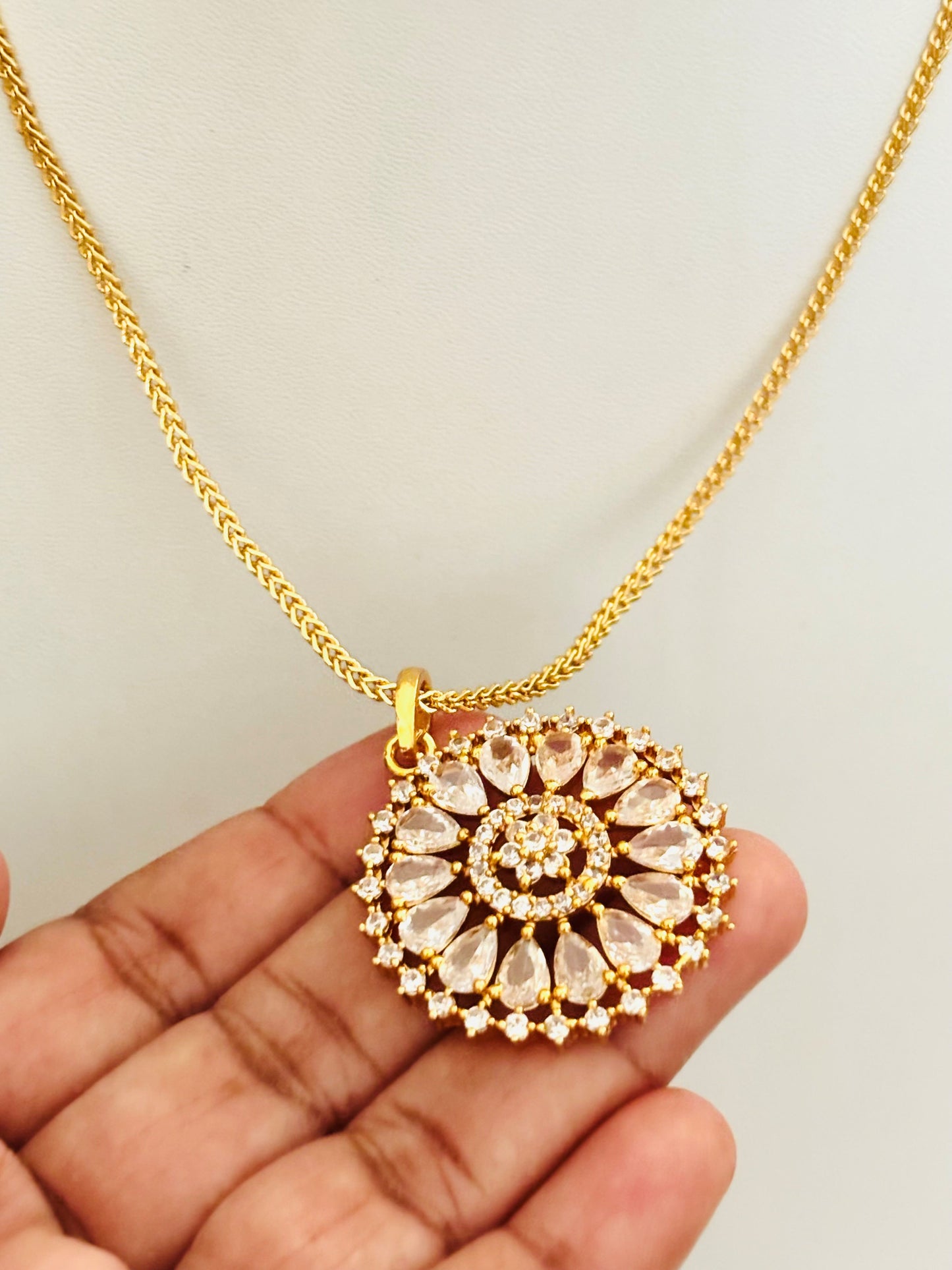 Floral Chakra Pendant with Light Pink and White AD Stones