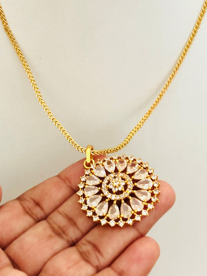 Floral Chakra Pendant with Light Pink and White AD Stones