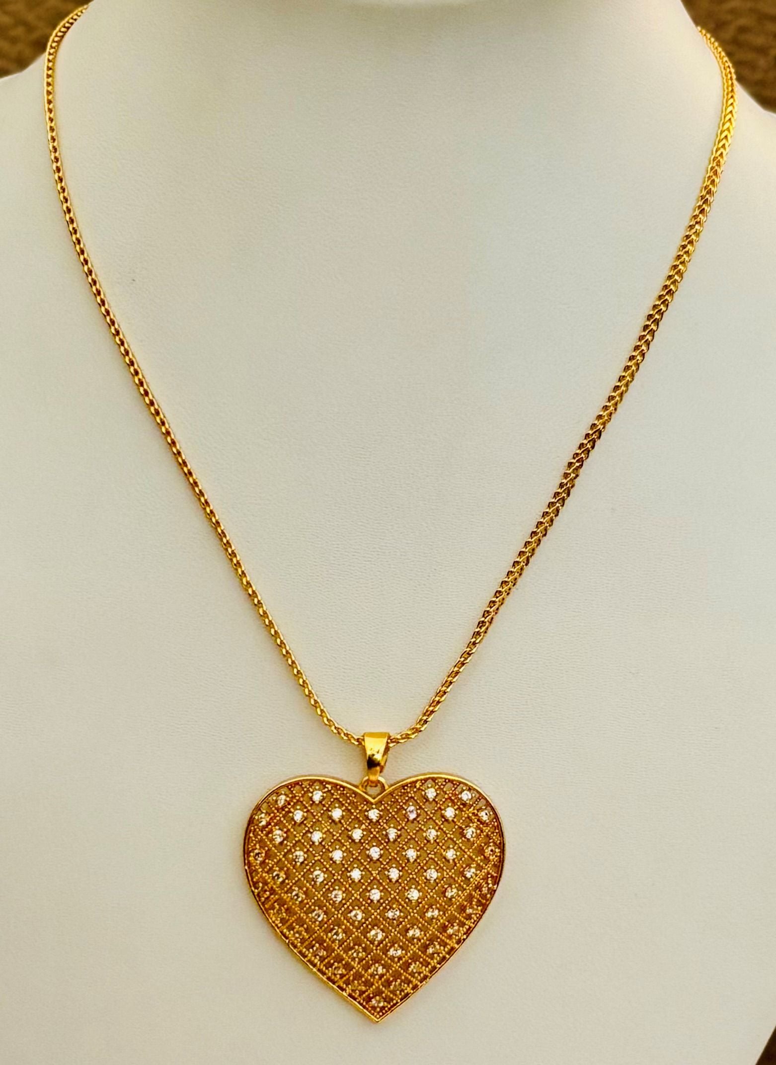 Gold-Plated Heart Pendant with American Diamonds