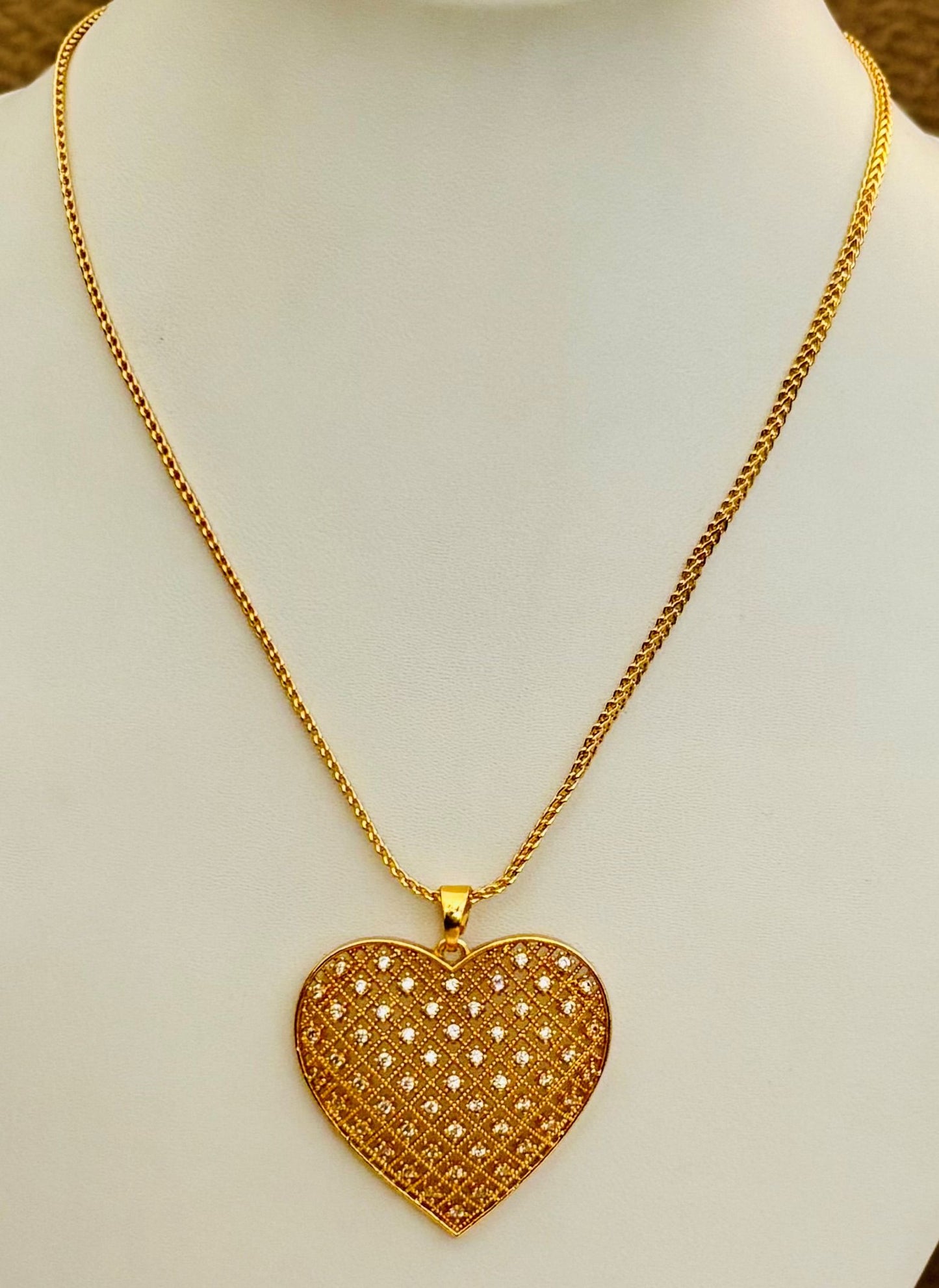Gold-Plated Heart Pendant with American Diamonds