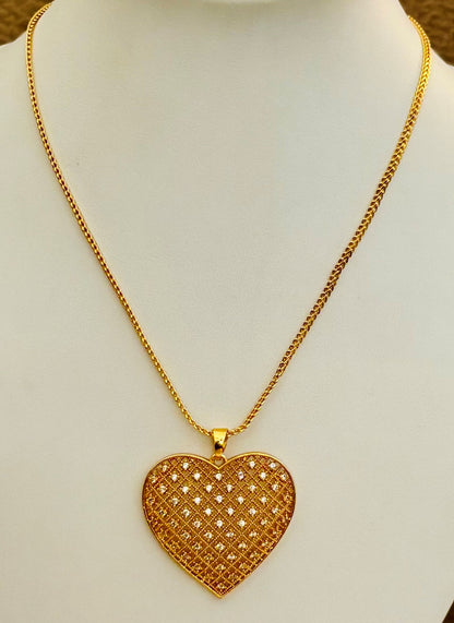 Gold-Plated Heart Pendant with American Diamonds