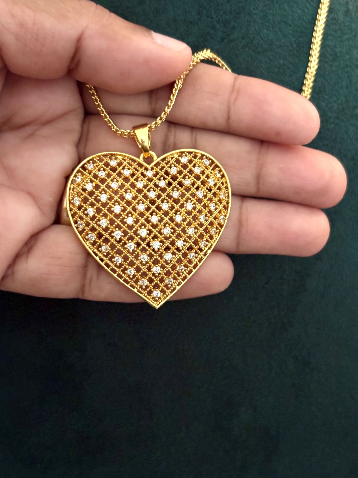 Gold-Plated Heart Pendant with American Diamonds