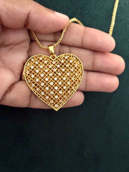 Gold-Plated Heart Pendant with American Diamonds