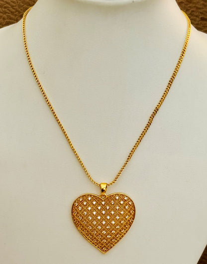 Gold-Plated Heart Pendant with American Diamonds