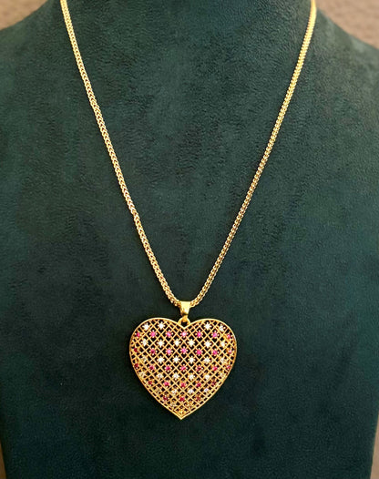 Gold-Plated Heart Pendant with Pink and White Stones