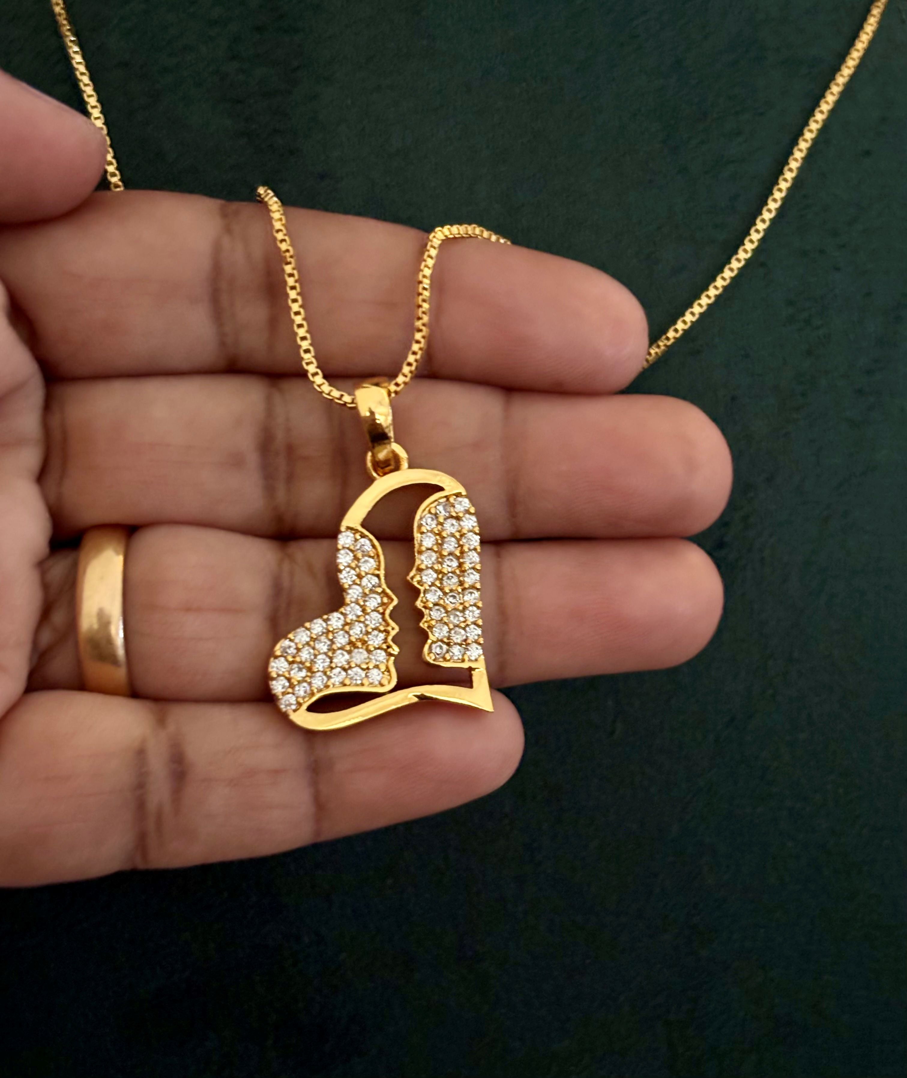 Gold-Plated Heart Pendant Necklace with AD Stones