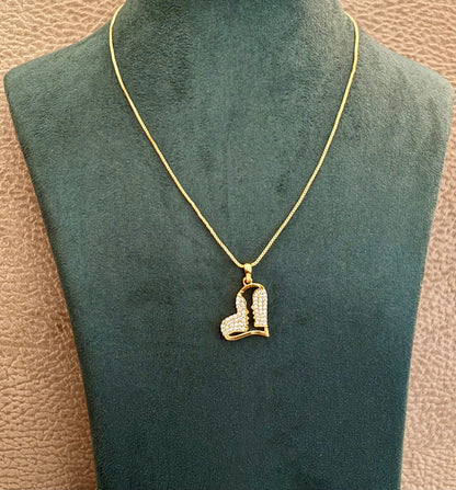 Gold-Plated Heart Pendant Necklace with AD Stones