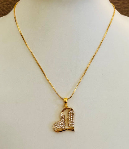 Gold-Plated Heart Pendant Necklace with AD Stones