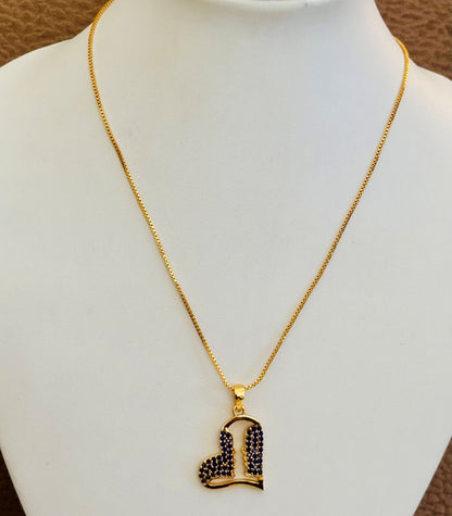 Gold-Plated Heart Pendant with Blue Sapphire Stones