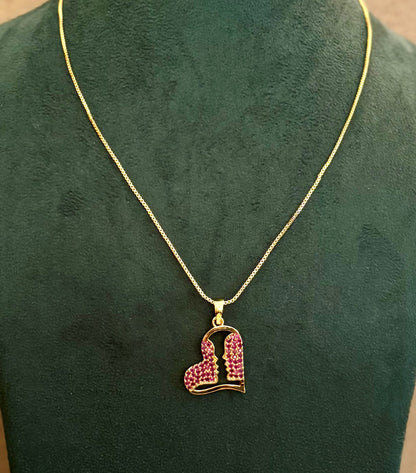 Gold-Plated Heart Pendant with Pink Ruby Stones