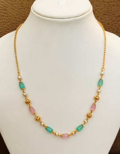Necklace with Pastel Pink and Green Beads and Pearls