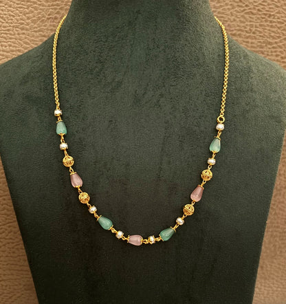 Necklace with Pastel Pink and Green Beads and Pearls