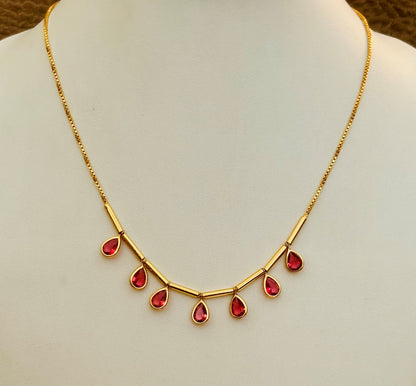 Necklace with Red Teardrop Stones for Women