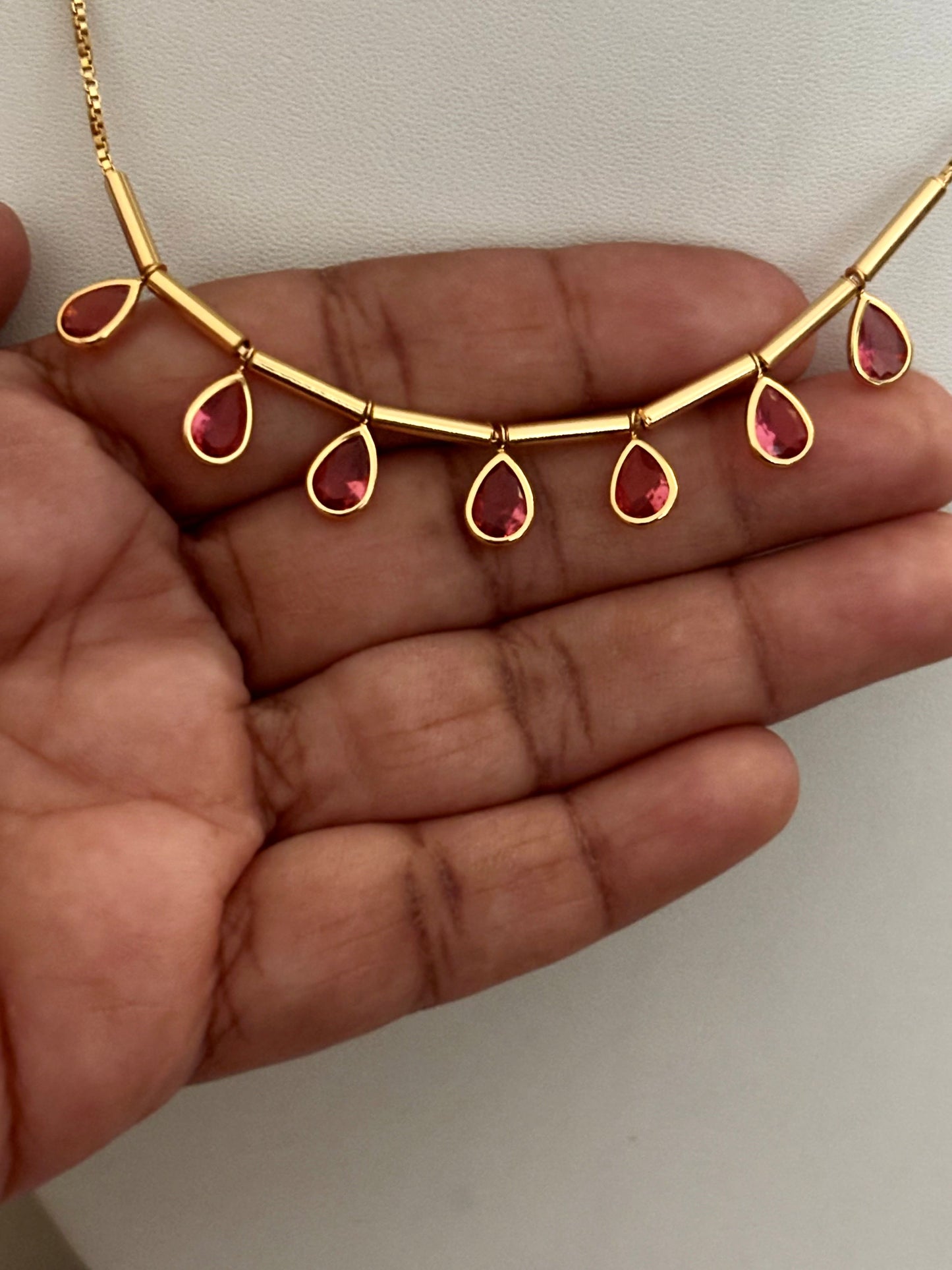 Necklace with Red Teardrop Stones for Women