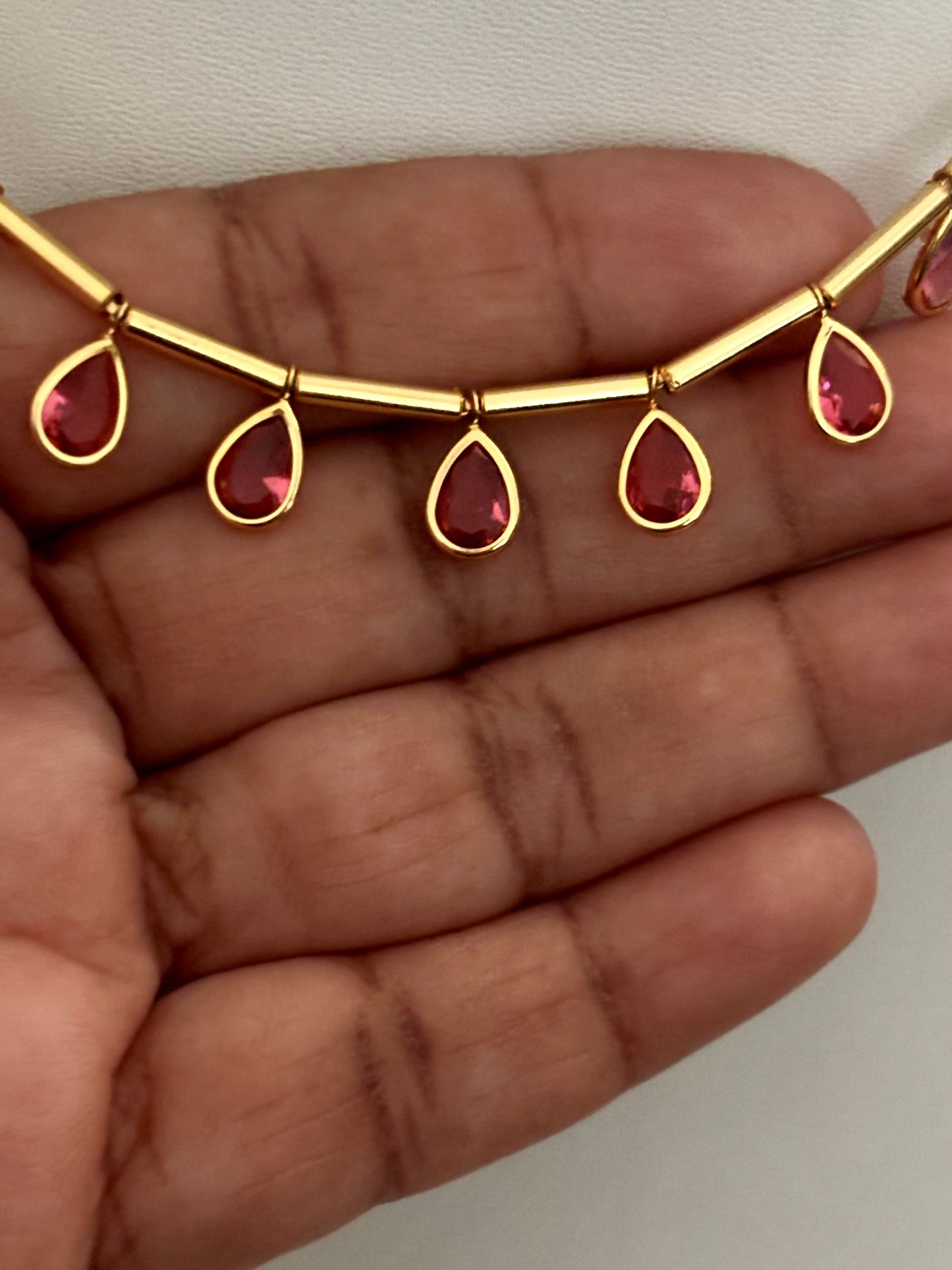 Necklace with Red Teardrop Stones for Women