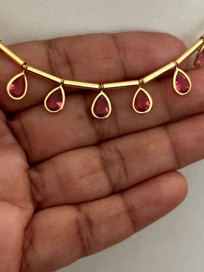 Necklace with Red Teardrop Stones for Women