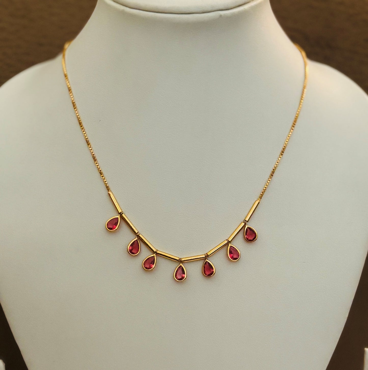 Necklace with Red Teardrop Stones for Women