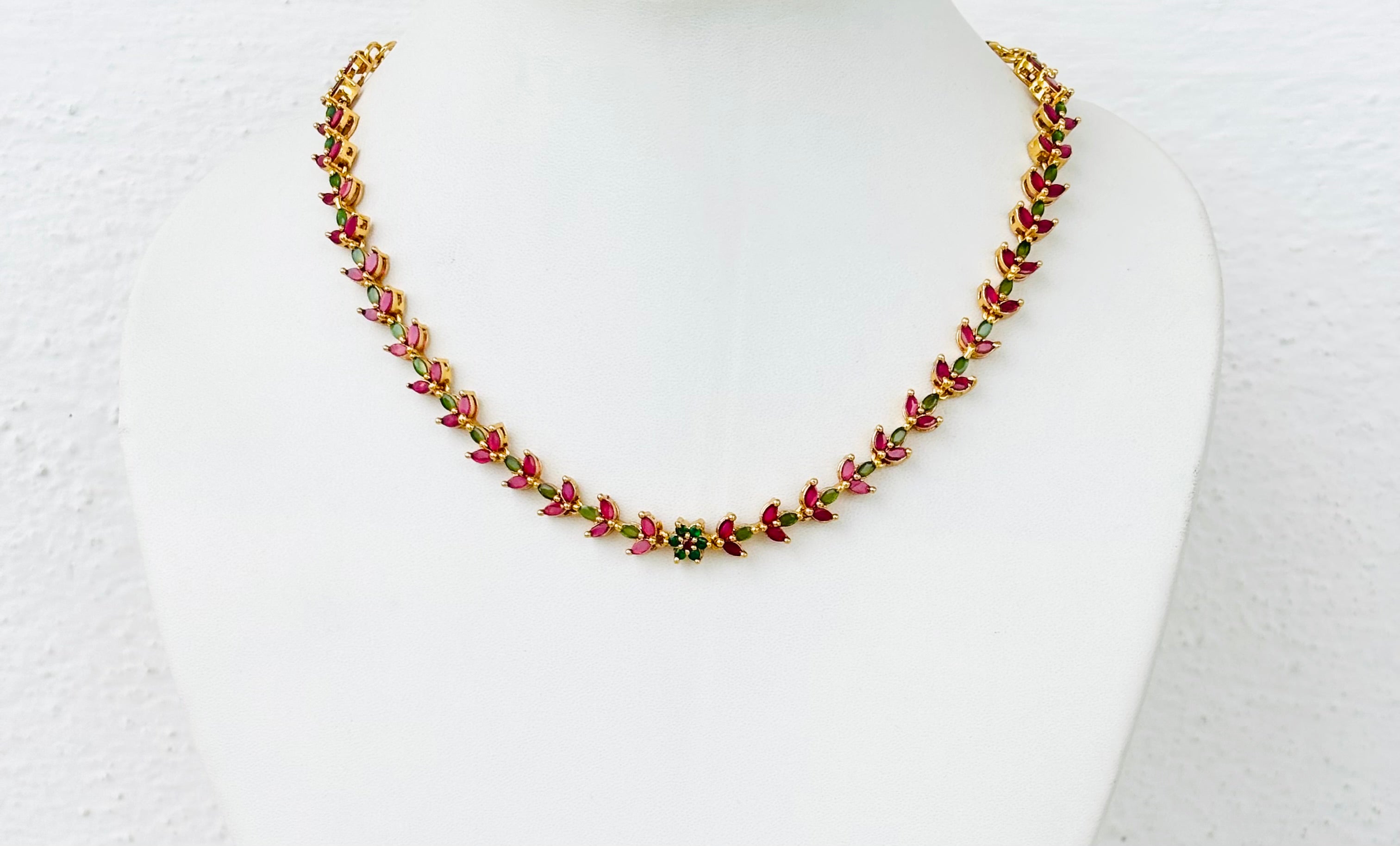 Ruby and Emerald Stone Floral Necklace Set
