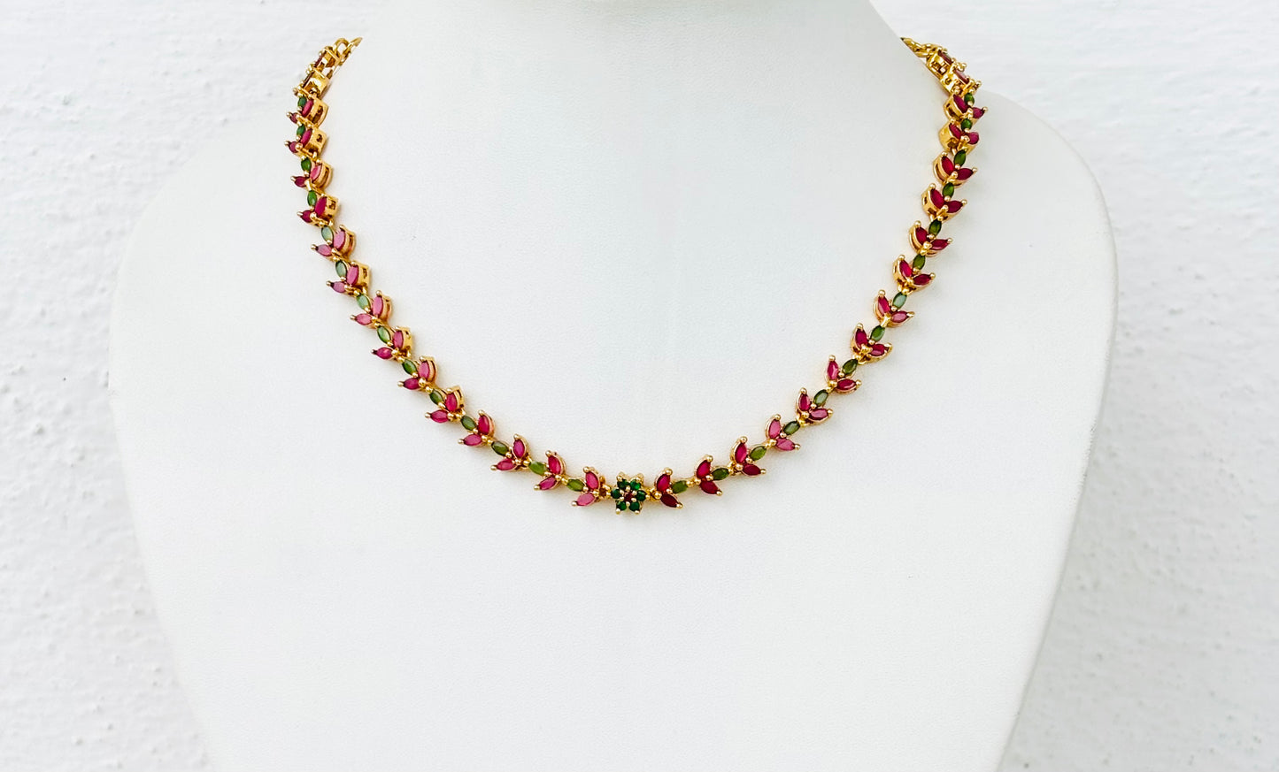 Ruby and Emerald Stone Floral Necklace Set