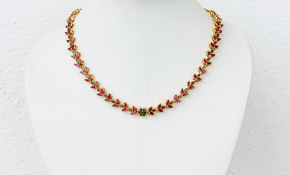 Ruby and Emerald Stone Floral Necklace Set