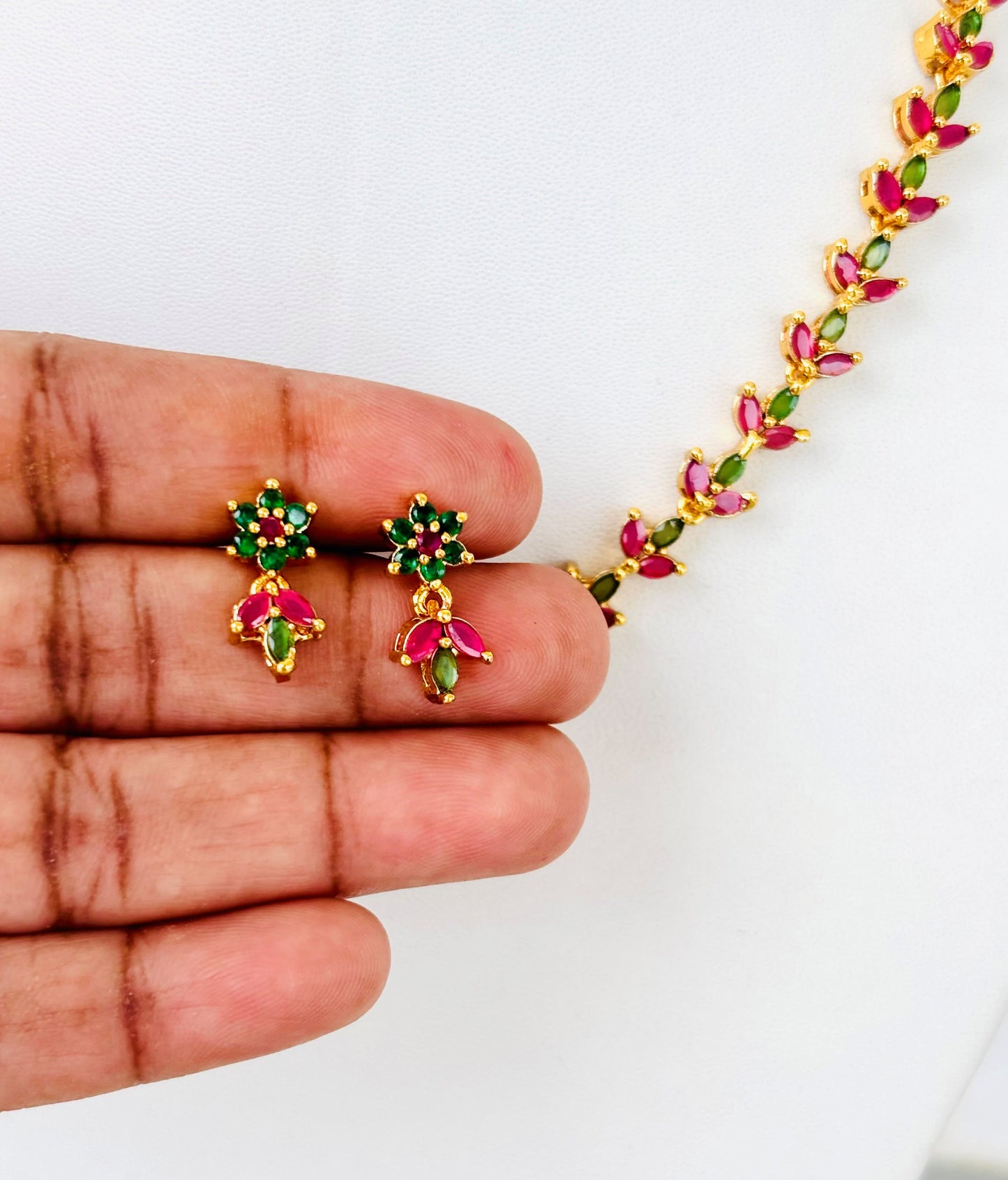 Ruby and Emerald Stone Floral Necklace Set