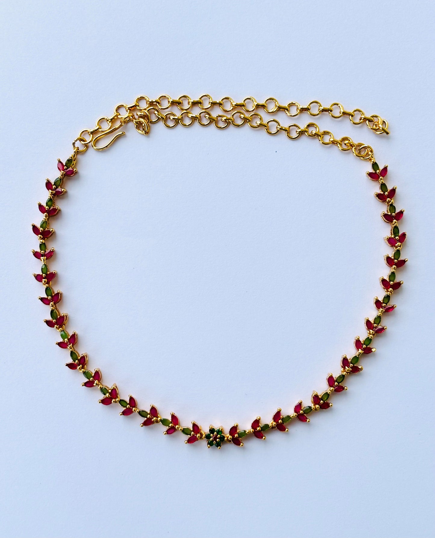 Ruby and Emerald Stone Floral Necklace Set