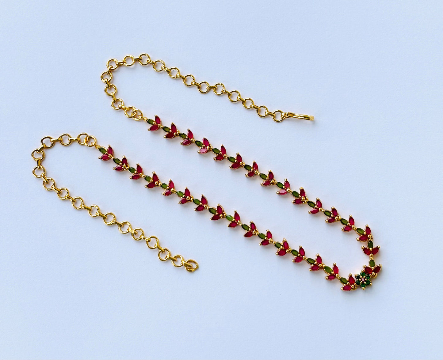 Ruby and Emerald Stone Floral Necklace Set