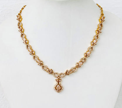 American Diamond Necklace Set with Earrings with Light Pink Stones