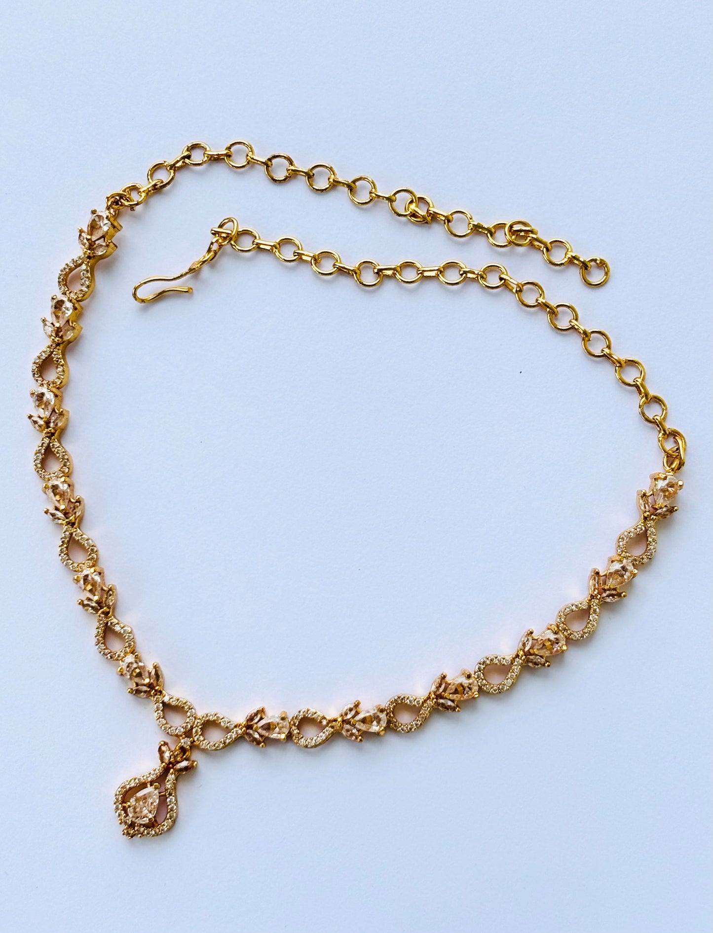 American Diamond Necklace Set with Earrings with Light Pink Stones