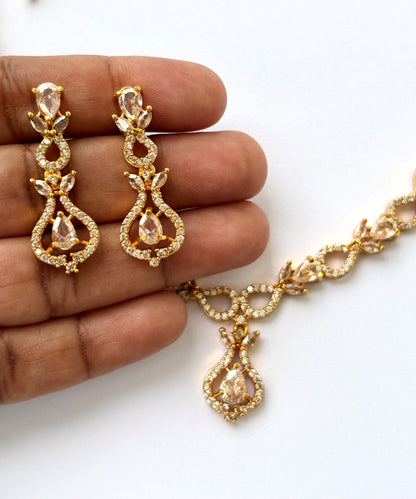 American Diamond Necklace Set with Earrings with Light Pink Stones