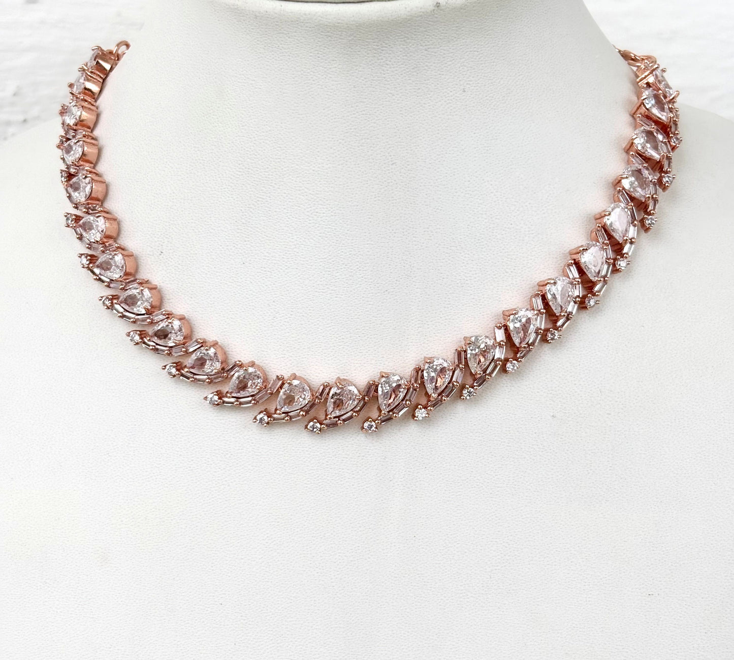 Rose Gold Plated American Diamond Statement Necklace Set