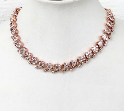 Rose Gold Plated American Diamond Statement Necklace Set