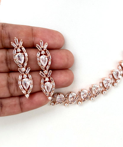 Rose Gold Plated American Diamond Statement Necklace Set