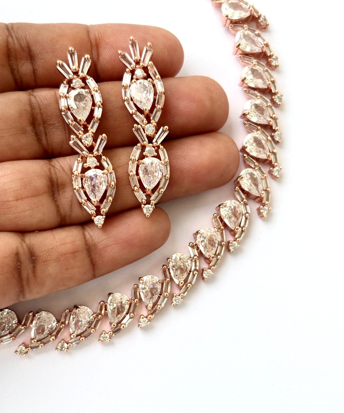 Rose Gold Plated American Diamond Statement Necklace Set