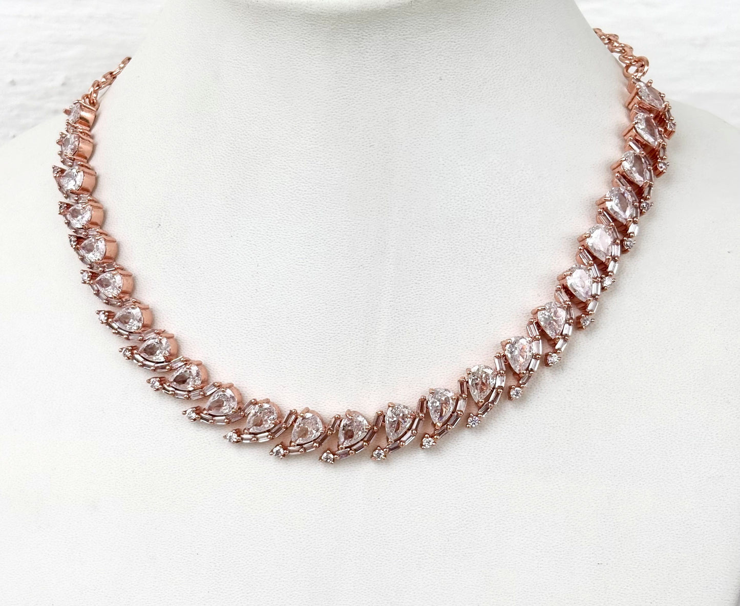 Rose Gold Plated American Diamond Statement Necklace Set