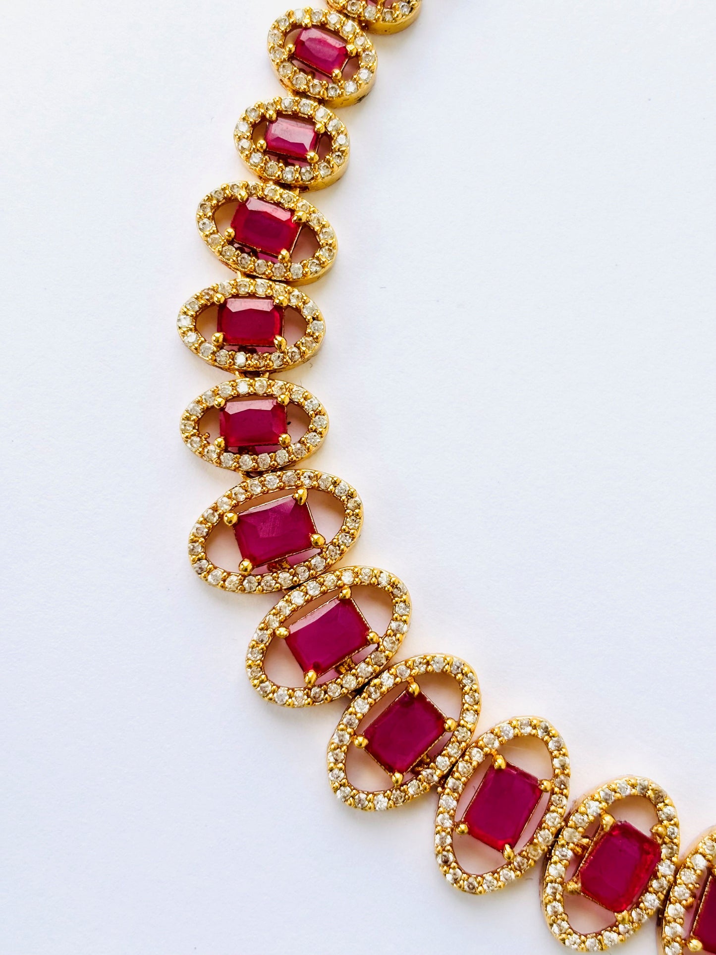 Gold Plated Ruby and AD Halo Necklace Set